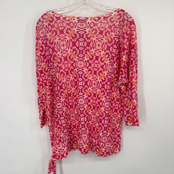 Chicos 1 Womens Pink  Orange Geometric Print sweater Tunic Top Size medium - Picture 8 of 12